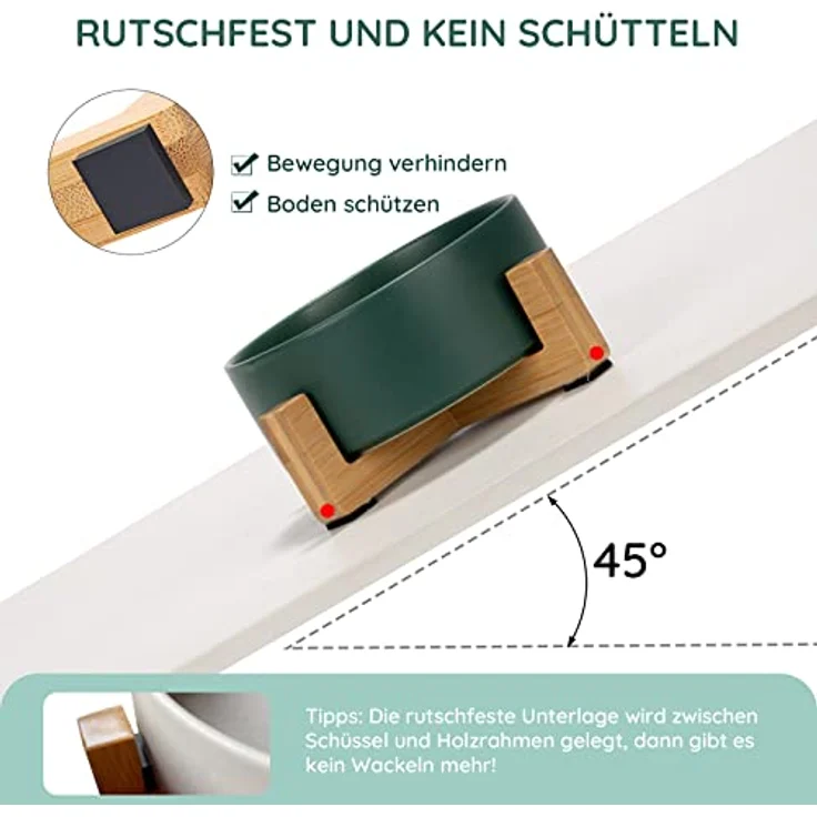 SPUNKYJUNKY Keramik Futternapf mit Bambus Ständer, 400ml für Katzen und kleine Hunde, grün – Bild 5