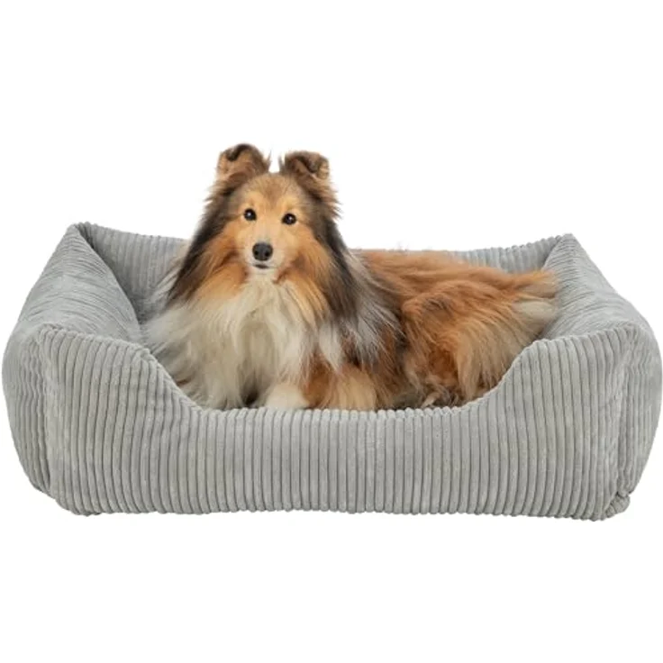 TRIXIE Tierbett Vital Bett Jonna grau für Hunde, Schaumstoffflocken-Füllung, integriertes Kissen, abnehmbarer Bezug, rutschfester Boden – Bild 3