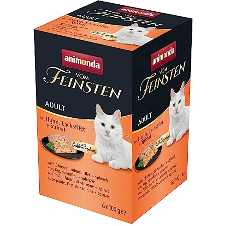 animonda Vom Feinsten Adult Schlemmerkern mit Huhn, Lachsfilet und Spinat, Nassfutter für Katzen, 6x100g