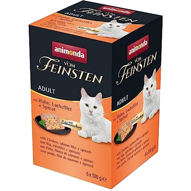 animonda Vom Feinsten Adult Schlemmerkern mit Huhn, Lachsfilet und Spinat, Nassfutter für Katzen, 6x100g – Bild 1