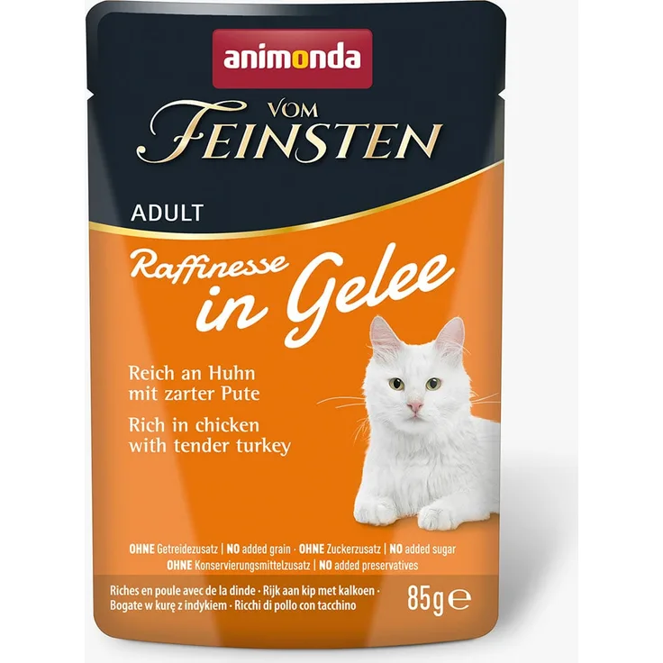 animonda vom Feinsten Raffinesse Gelee Huhn und Pute, Katzen-Nassfutter, 24x85g, reich an lebenswichtigen Nährstoffen
