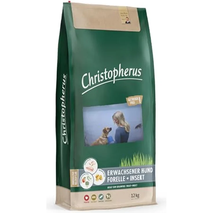 Christopherus Getreidefrei - Trockenfutter mit Forelle und Insektenprotein, 12kg, ideal für Allergiker – Bild 1