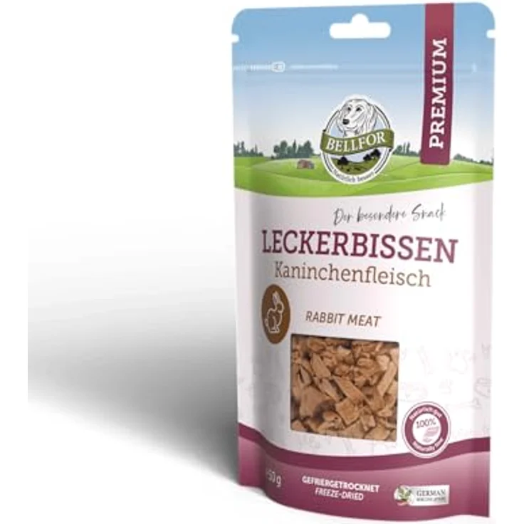Bellfor Gesunder Leckerbissen für Hunde, gefriergetrocknetes Kaninchenfleisch, 50 g, hypoallergen, ohne künstliche Zusätze, ideal als Trainings-Leckerli – Bild 1