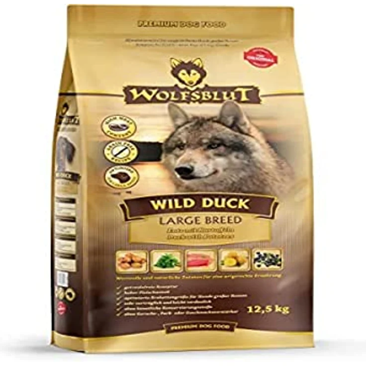 Wolfsblut Wild Duck Large Breed, 12,5 kg Trockenfutter für Hunde mit Ente, getreidefrei, ohne Gluten und chemische Zusätze, enthält Gelenkschutz PLUS – Bild 1