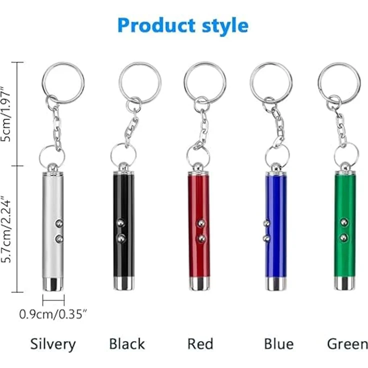 HLXJR 6 Stück LED Pointer Spielzeug für Katzen und Hunde, Interaktives Fangspiel in Rot, Blau, Schwarz, Silber, Lila, Grün, Aluminiumgehäuse, inkl. Taschenlampenfunktion – Bild 2