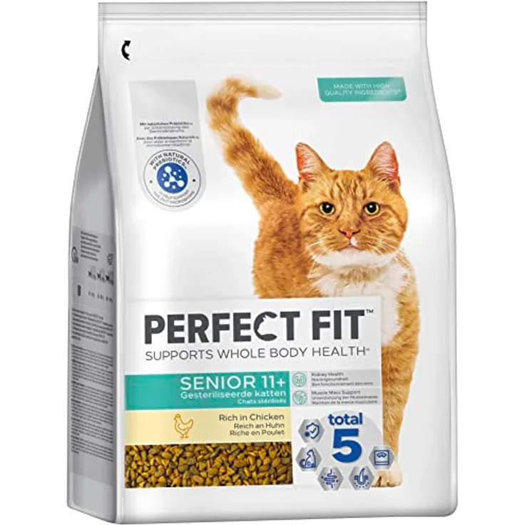 Perfect Fit Katze Beutel Senior 11+ mit Huhn, Trockenfutter für sterilisierten Katzen, 2,8kg mit 5-fach Rundumschutz für Gesundheit und Vitalität