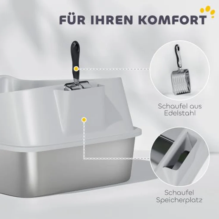 PawHut Offene Katzenklo Edelstahl, hohe Wände, für große Katzen bis 12 kg, grau, 69,8 x 50,3 x 29,8 cm – Bild 7