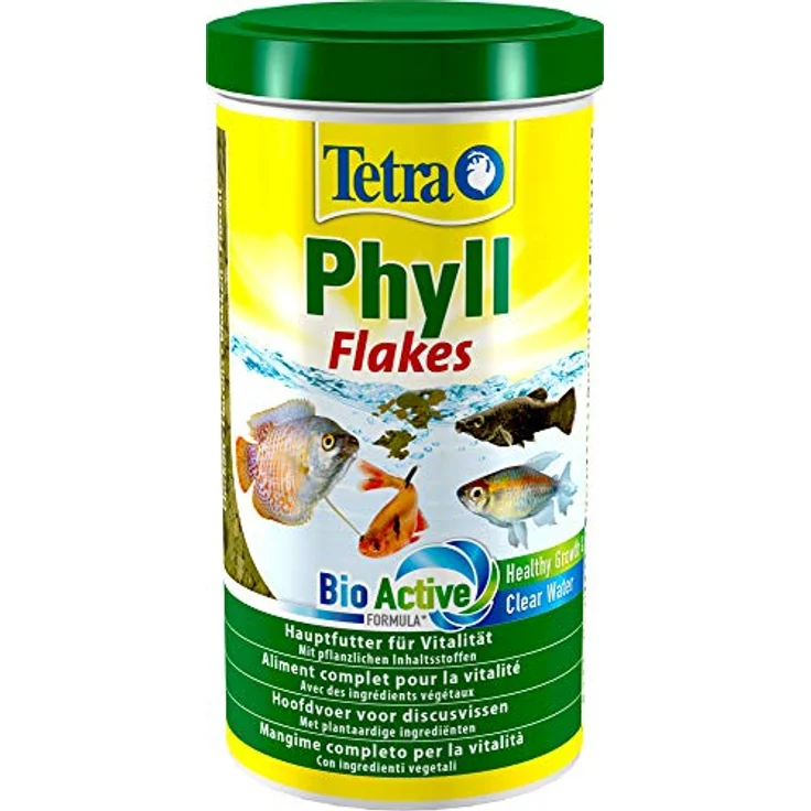 Tetra TetraPhyll Flakes, Flockenfutter für pflanzenfressende Zierfische mit Ballaststoffen, 1 Liter Dose – Bild 1