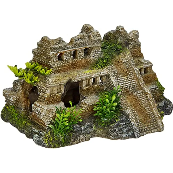 Nobby Aquariendeko Maya Ruine mit Pflanzen, detailgetreue Polyresin-Dekoration für Süß- und Meerwasseraquarien