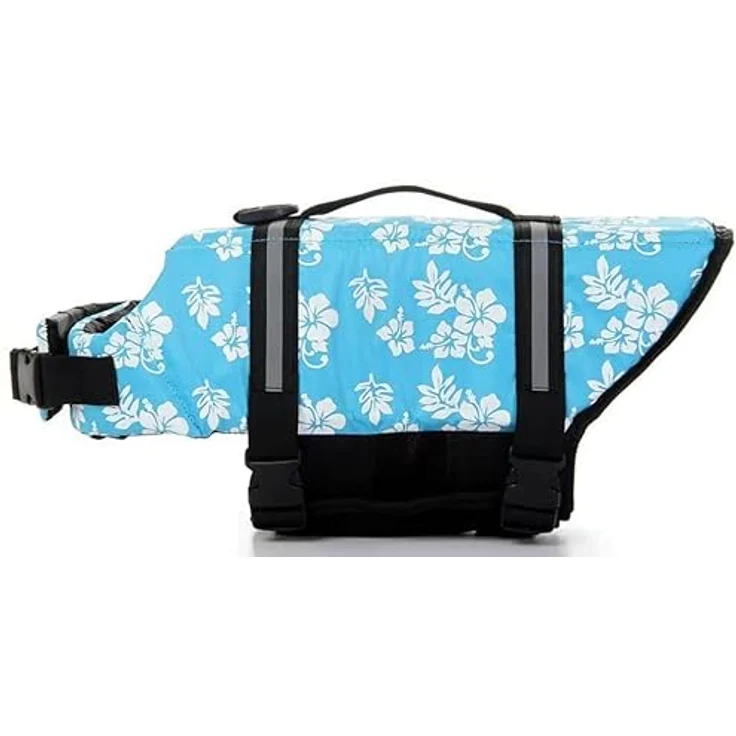 Izefia Hund Schwimmweste, Sicherheitsmantel für Hunde, L, Brustumfang 50-75 cm, Blau Blume, verstellbare Träger, mit Griff und D-Ring – Bild 3