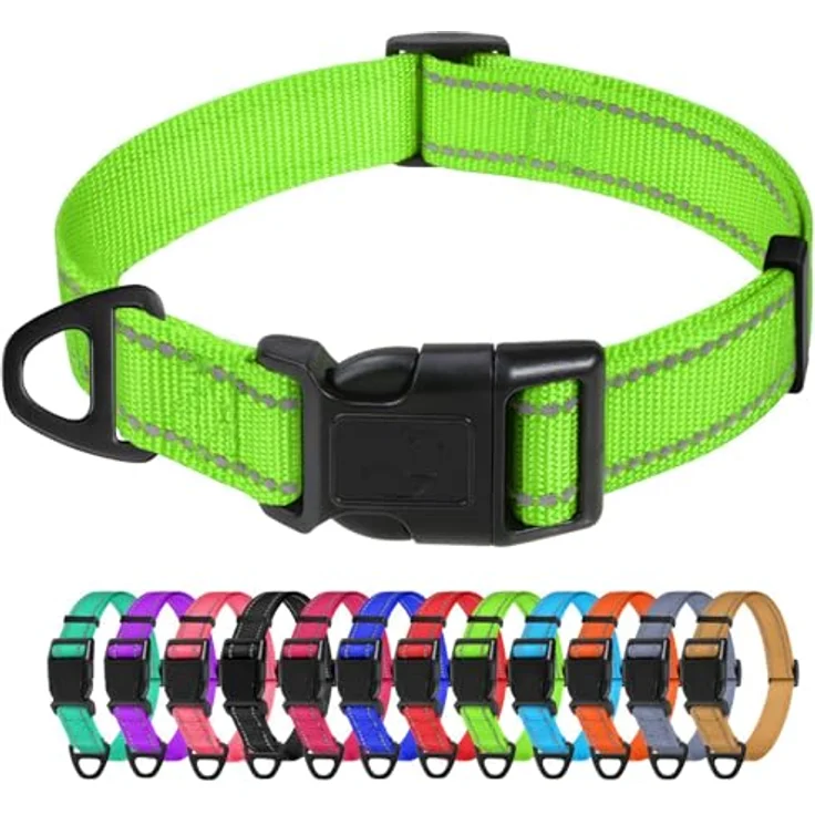TagME Nylon Hundehalsband, Verstellbares Reflektierendes Hundehalsband mit Sicherheitsschnalle für Große Hunde, Grün, 40-60 cm verstellbar, 2.5 cm Breite – Bild 1