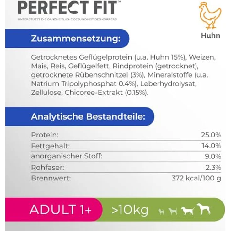 Perfect Fit Adult 1+ Trockenfutter für mittelgroße und große Hunde (>10 kg), 11,5kg, reich an Huhn, mit verbesserter Kotqualität – Bild 5