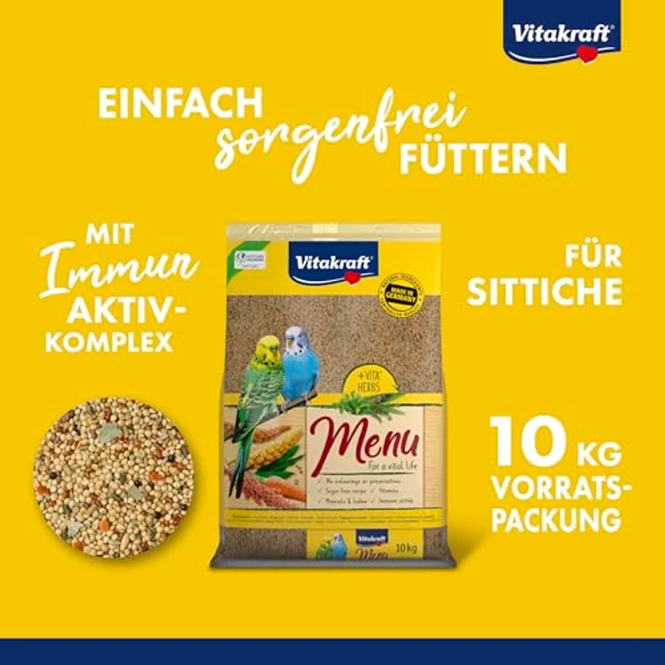 Vitakraft Menü 10kg, Hauptfutter für Sittiche mit Vitaminen, Immun Aktiv Komplex und Kräutern, großpackung – Bild 2