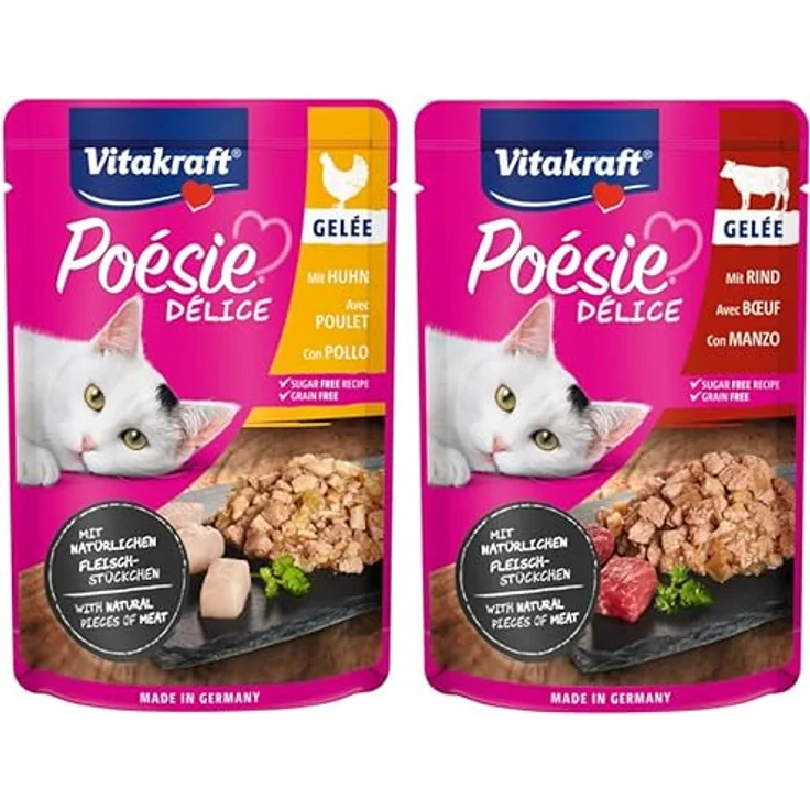 Vitakraft Poésie Délice, Country Selection, Nassfutter für Katzen mit Huhn und Rind im Gelée, 6x85g Packung – Bild 4