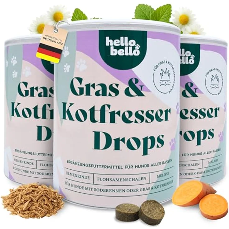 HELLOBELLO Kaltgepresste Ulmenrinde Drops für Hunde, natürliche Hilfe gegen Sodbrennen, 3x350g, Made in Germany – Bild 1