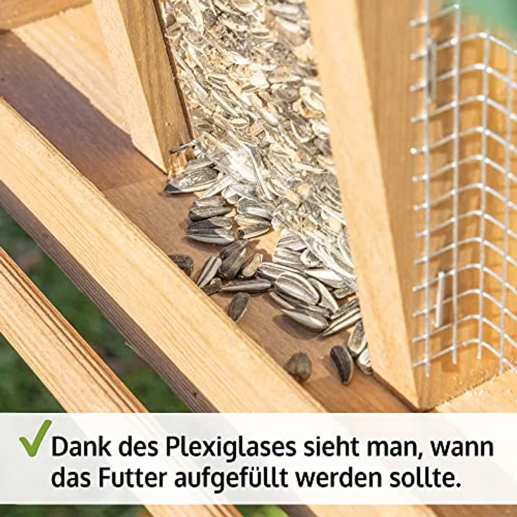 Zooprinz Vogelhaus "Bird Kitchen", wetterfestes Vollholz mit Plexiglasscheiben, Sitzstangen und Schutzdach, weiß oder naturbraun – Bild 2