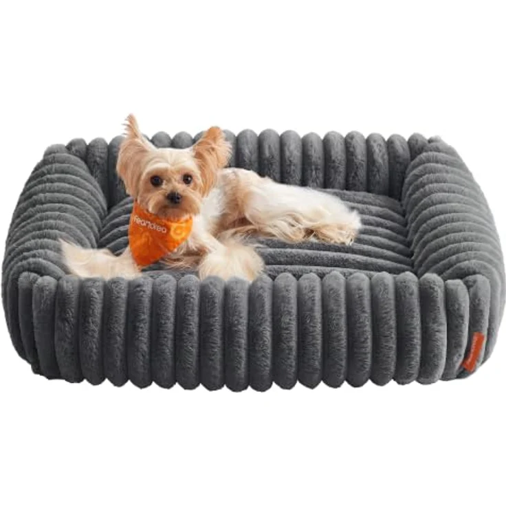 Feandrea Hundebett PGW311GN01, mittelgroßes orthopädisches Hundekörbchen, waschbar, mit weicher Polsterung, 71 x 55 x 18 cm, Blei-Grau – Bild 1
