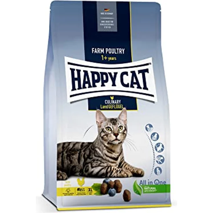 Happy Cat Culinary Adult Land Geflügel, Katzen-Trockenfutter mit XL Kroketten, 1,3 kg, hochwertiges Geflügel, ohne künstliche Zusatzstoffe, Made in Germany – Bild 1