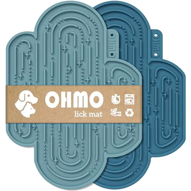 OHMO Schleckmatte für Hunde und Katzen, 2er Set mit niedlichem Kaktusdesign, Angstlinderung und langsames Füttern, Lebensmittelqualität Silikon (Dunkelblau & Hellblau)