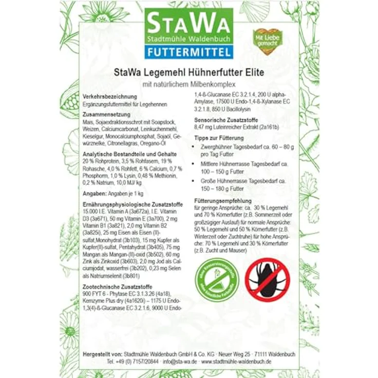 STAWA StaWa Legemehl Elite, Hühnerfutter mit natürlichem Milbenkomplex, 5 kg, ohne Gentechnik und künstliche Zusatzstoffe – Bild 4
