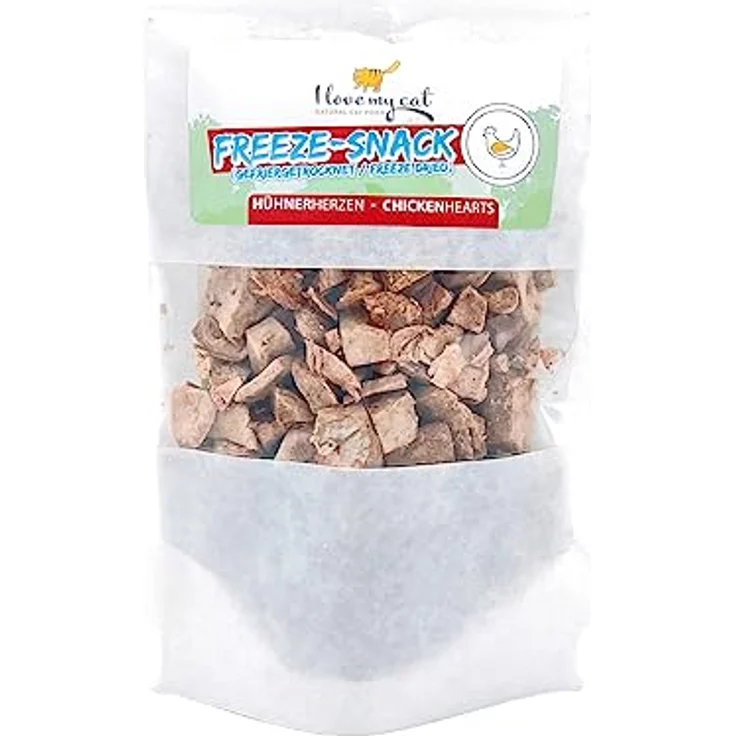 I Love My Cat Freeze-Snacks mit Hühnerherzen, gefriergetrocknet, kohlenhydratarm, ohne künstliche Zusatzstoffe, 25 g – Bild 1