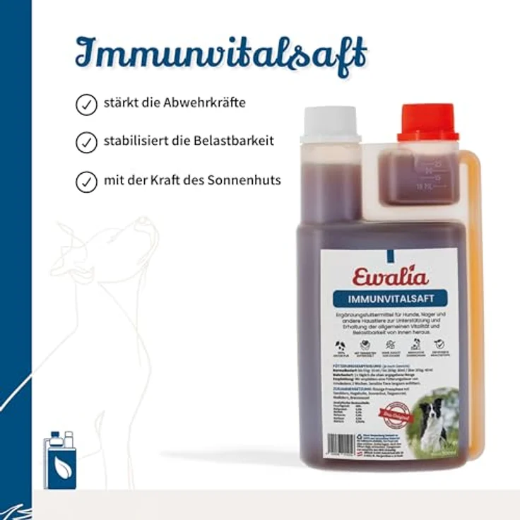 EWALIA Immunvitalsaft für Hunde, natürliche Vitalitätssteigerung mit Brennnessel und Hagebutte, 100% Natur, ohne Zusätze, 2x500ml – Bild 2