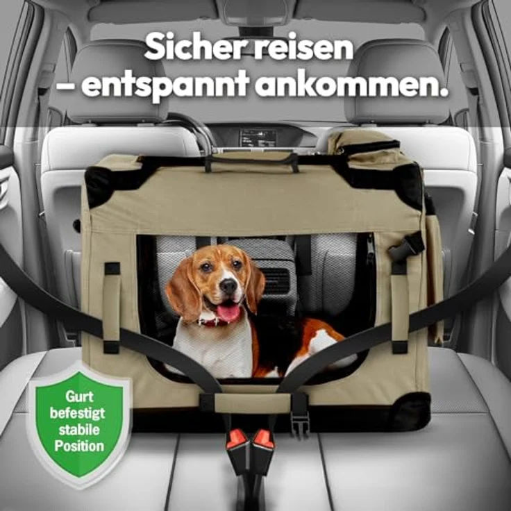 PET VIOLET Faltbare Hundebox, robuste Transportbox für Auto & Reise, atmungsaktiv mit 3 Eingängen, Größe 70×52×50 cm, grau – Bild 2