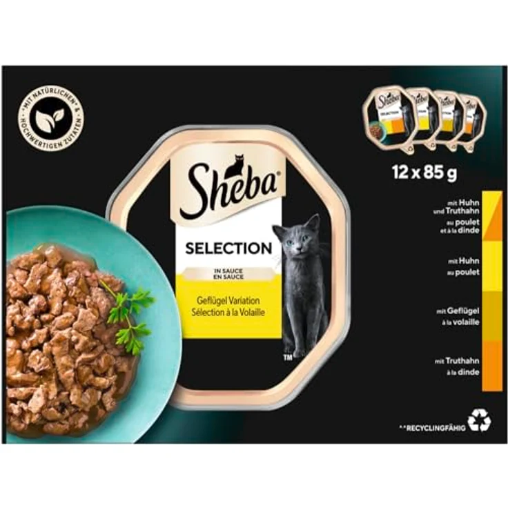 Sheba Multipack Selection in Sauce, Katzen-Nassfutter mit Huhn und Truthahn, 12 x 85g – Bild 3
