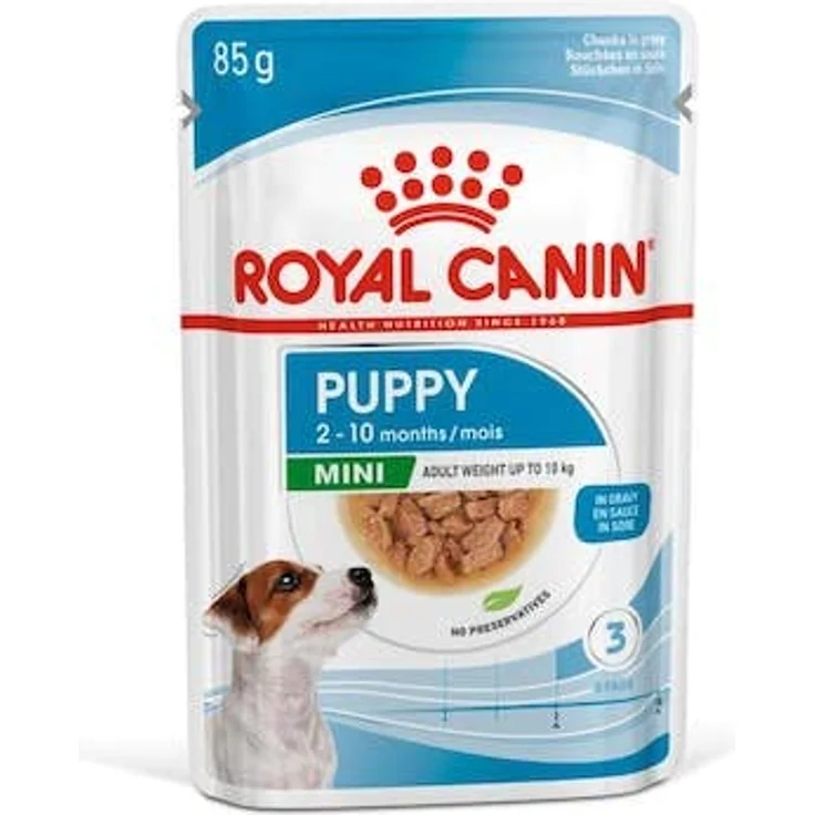 Royal Canin Mini Puppy, Nassfutter für kleine Hundewelpen, 12 x 85 g, feine Stückchen in Soße, bis 10 Monate, weiche Textur für Milchzähne – Bild 2
