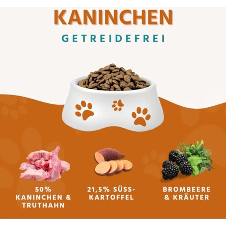 Wildfang® Hundefutter - Trocken - Getreidefreies Premiumfutter für Erwachsene (2 kg, Kaninchen & Truthahn, reich an Omega-3 & Omega-6-Fettsäuren) – Bild 2