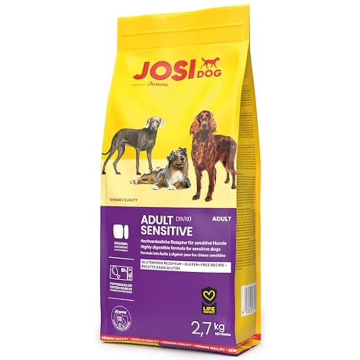 JosiDog Adult Sensitive, glutenfreies Trockenfutter für empfindliche Hunde mit Geflügelprotein, 2,7 kg