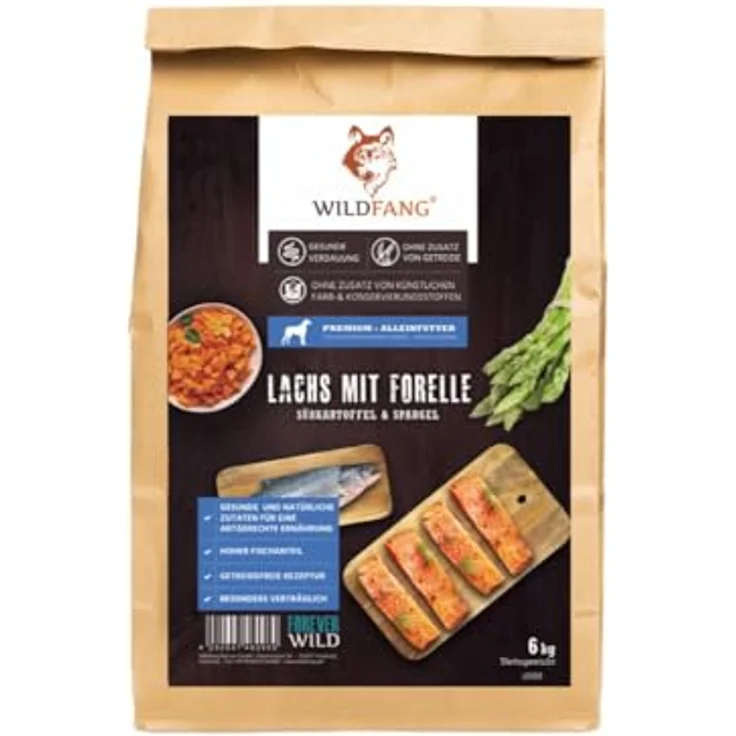 Wildfang® Hundefutter - Trocken - Getreidefreies Premiumfutter für Hunde - 6 kg, Adult Maxi mit Lachs und Forelle, reich an Omega-3 und Gelenkunterstützung – Bild 1