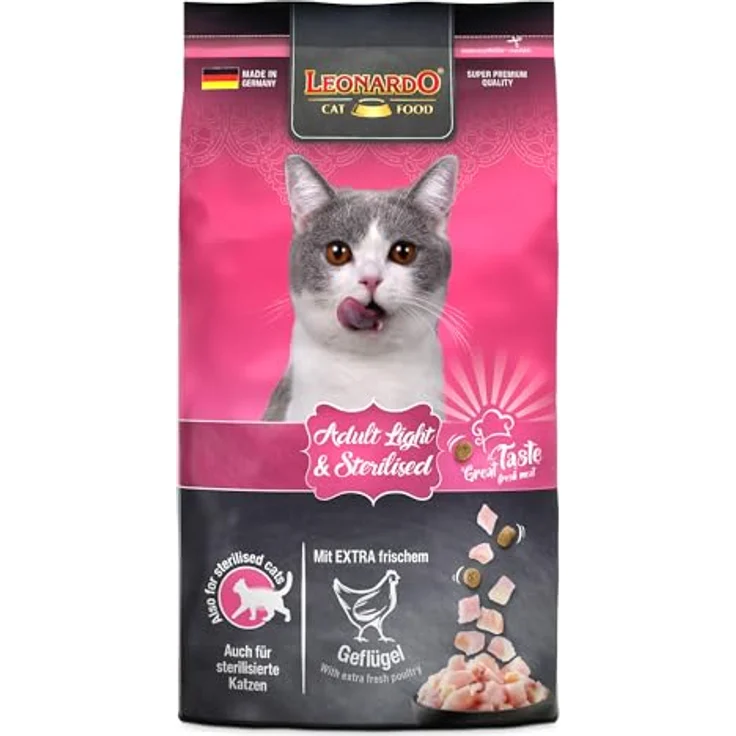 LEONARDO Adult Light & Sterilised, kalorienreduziertes Katzen-Trockenfutter mit 30% frischem Geflügel, 1,8kg, Made in Germany – Bild 1