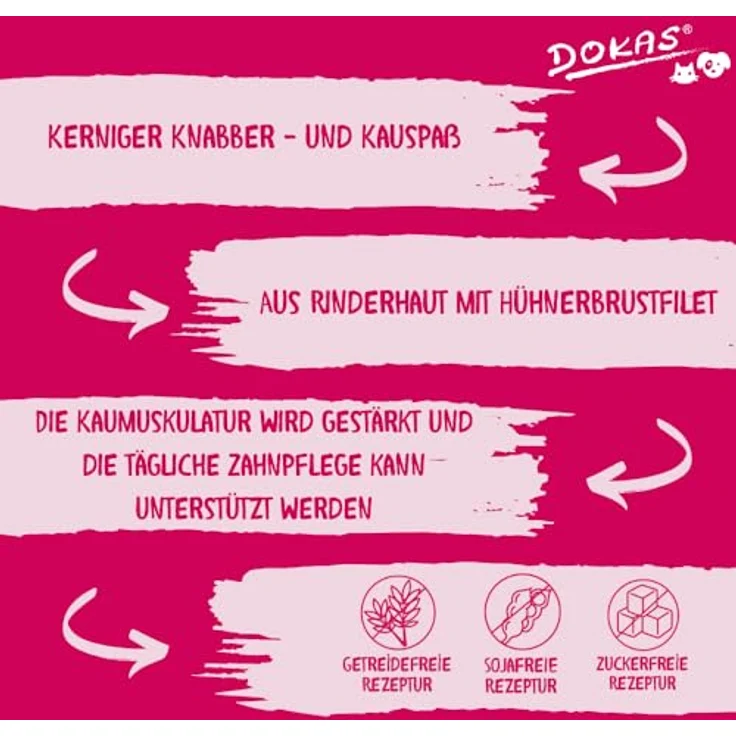 Dokas Kaurippe mit Hühnerbrust für Hunde, 10 x 210 g - Hochwertiger Hundesnack mit 80% Rinderhaut und 16% Hühnerbrustfilet – Bild 5