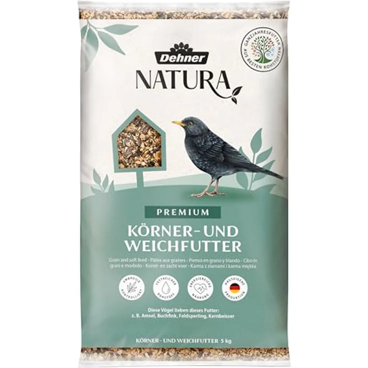Dehner Natura Premium Wildvogelfutter, proteinreiches Ganzjahresfutter mit Nüssen, Früchten & Insekten, 5 kg – Bild 1