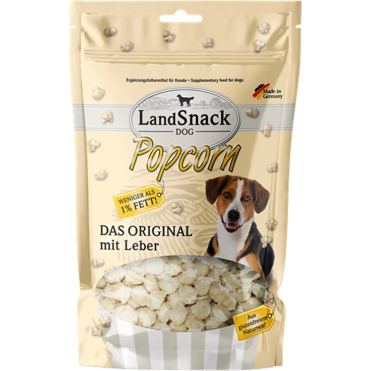 Landsnack Dog Popcorn mit Leber, 100 g, 100 % Reis, weniger als 1% Fett, ideal für Training und Hundeausbildung – Bild 1