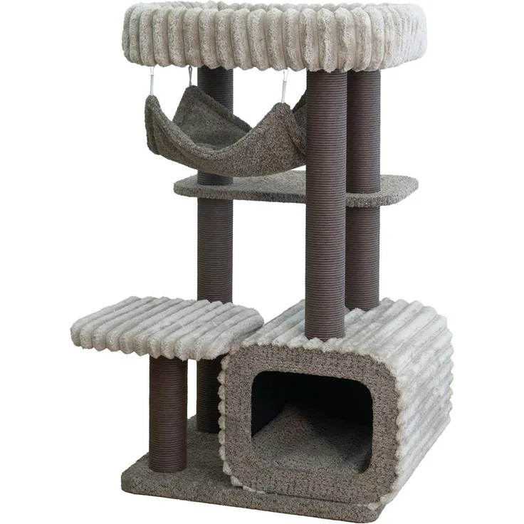 Europet Bernina Kratzbaum Porto, stabiler Kratzbaum für große Katzen mit Hängematte und Häuschen, beige, 59 x 49 x 106 cm