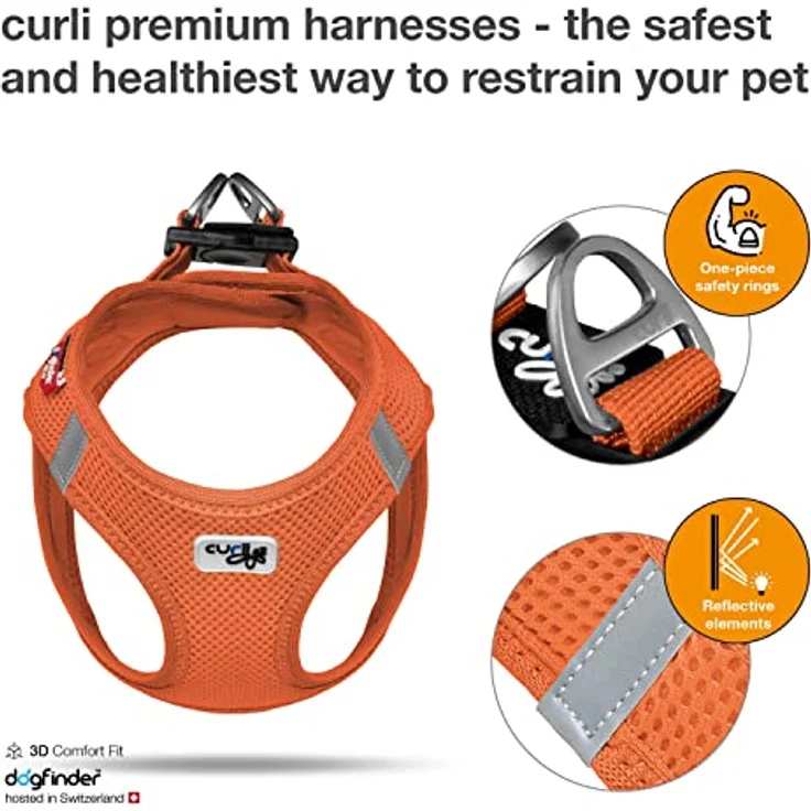 Curli Vest Harness Air-Mesh, Hundegeschirr für kleine und mittelgroße Hunde, atmungsaktiv, Orange, Größe XS – Bild 2