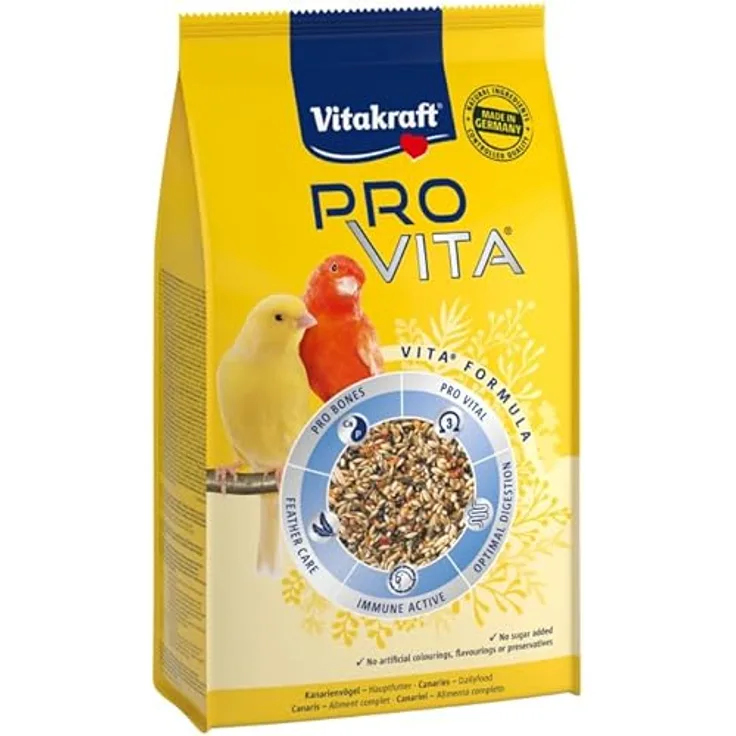 Vitakraft Pro Vita, Kanarienvogel Futter mit Getreide, Karotten und Paprika, 800g, zuckerfrei und ohne Konservierungsstoffe