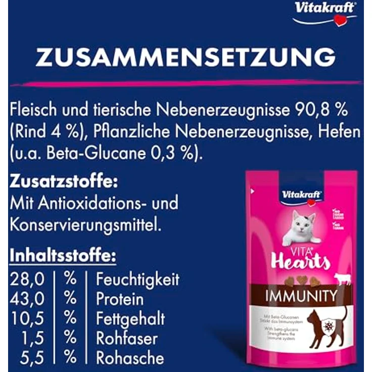 Vitakraft Vita Hearts Immunity, Softer Katzensnack mit Rind zur Stärkung des Immunsystems, 40g – Bild 3