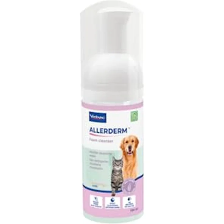 Virbac Allerderm Schaum, 100 ml Reinigungsschaum für Hunde und Katzen, ohne Ausspülen, sanft zur Haut, entfernt Verschmutzungen effektiv – Bild 1