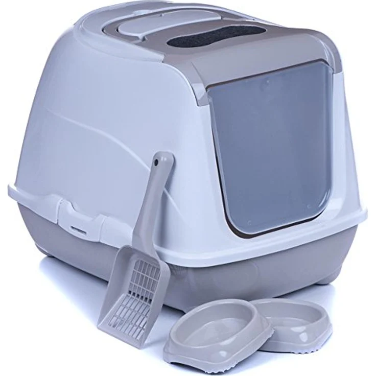 adena Katzentoilette Sondermodell 50, inkl. Schaufel und Aktivkohlefilter, graubeige mit Haube – Bild 1