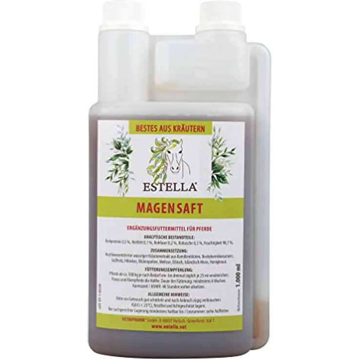 ESTELLA Magensaft, 1 Liter, pflanzlicher Wirkstoffanteil zur Unterstützung der Magenfunktionen bei Pferden