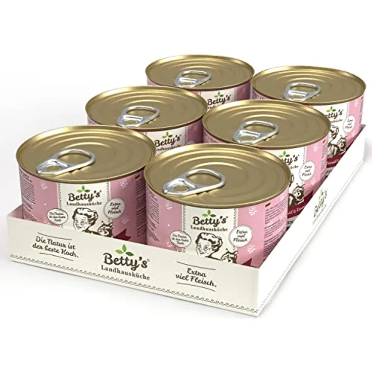 Boswelia Betty's Landhausküche Katze Rind pur mit Leinöl, 6 x 200 g, schonend gegart, für alle Katzenrassen geeignet, hohe Bioverfügbarkeit, beste Qualität