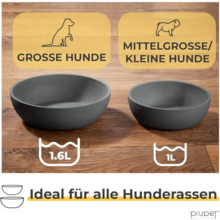 PiuPet® Futternapf 2 x 1,6L, grau, spülmaschinenfest, 21,5cm Durchmesser, rutschfest, für große Hunde – Bild 3