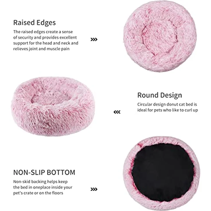 BVAGSS Hundebett Rund XH034, Flauschiges Donut-Kuschelkissen aus ultraweichem Plüsch, waschbar, für kleine bis große Hunde und Katzen – Bild 2
