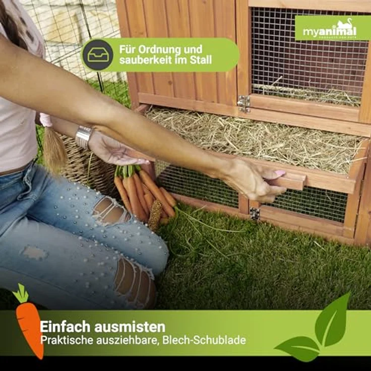 Miweba MyAnimal Hasenstall MH-03, Kaninchenstall mit Freilaufgehege, wetterfest, imprägniertes Holz, braun, 147 x 53 x 85 cm – Bild 4