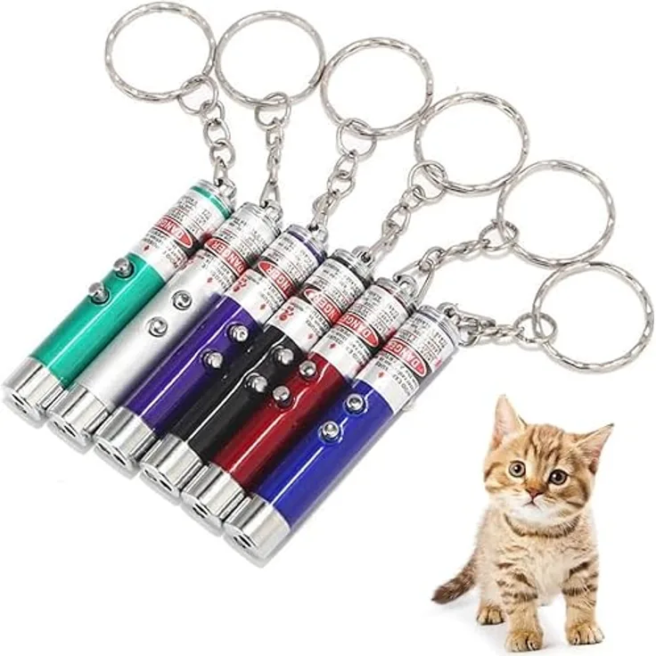HLXJR 6 Stück LED Pointer Spielzeug für Katzen und Hunde, Interaktives Fangspiel in Rot, Blau, Schwarz, Silber, Lila, Grün, Aluminiumgehäuse, inkl. Taschenlampenfunktion