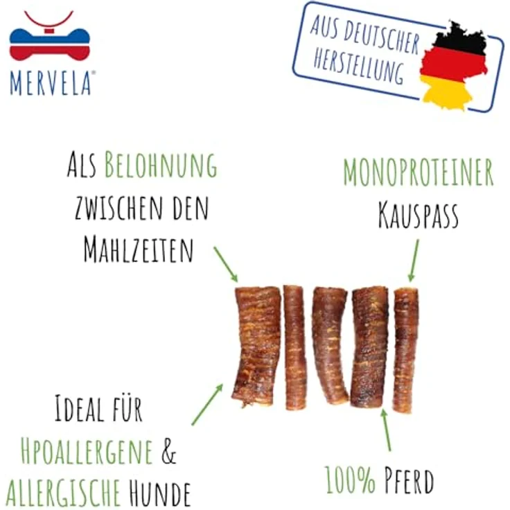 MERVELA Pferdestrossen, 100% Pferd pur, getrocknete Snacks für sensible und hypoallergene Hunde, 1.000g, Qualität aus Deutschland – Bild 2