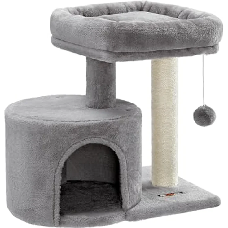 Feandrea Kratzbaum PCT50W, kleiner Katzenbaum mit Sisalstamm und gepolsterter Plattform für Kätzchen, hellgrau – Bild 1